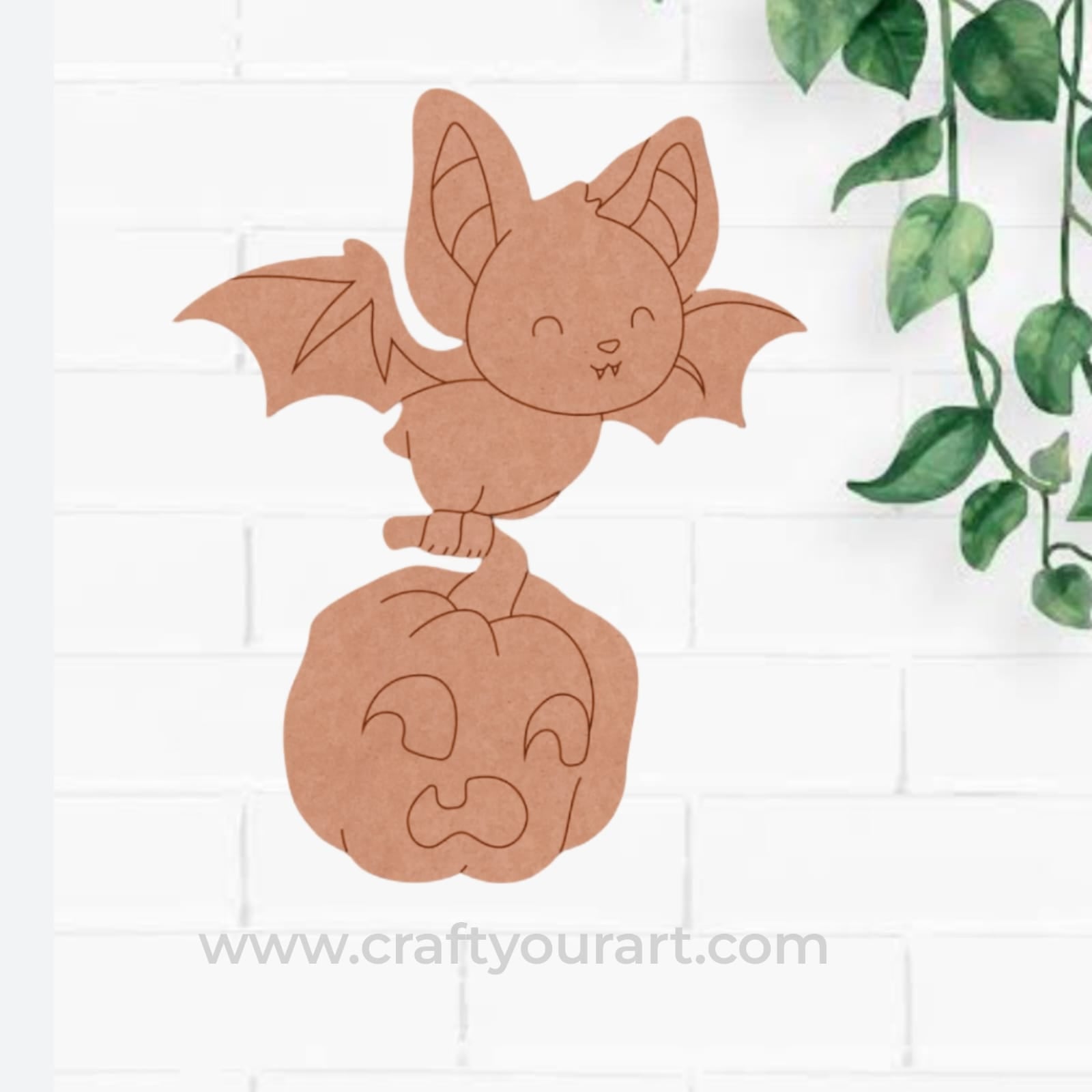 Bat With Pumpkin Halloween Pre Marked MDF Design 1