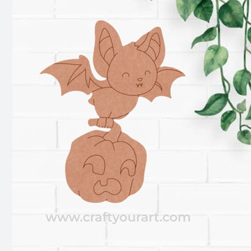Bat With Pumpkin Halloween Pre Marked MDF Design 1