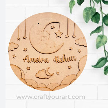 Bear Moon Cloud Nameplate MDF Design 1