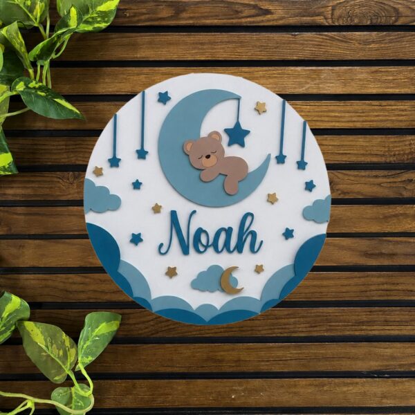 Bear Moon Cloud Nameplate MDF Design 1