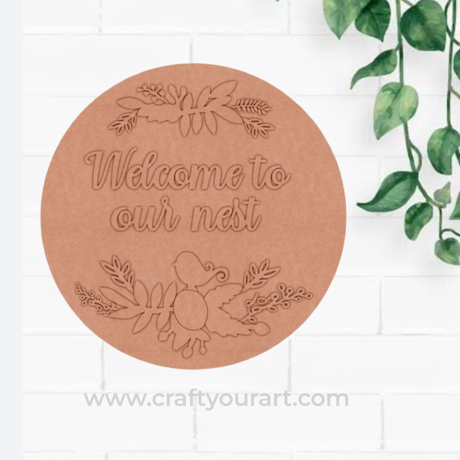 Bird Flower Leaves Nameplate MDF Design 2