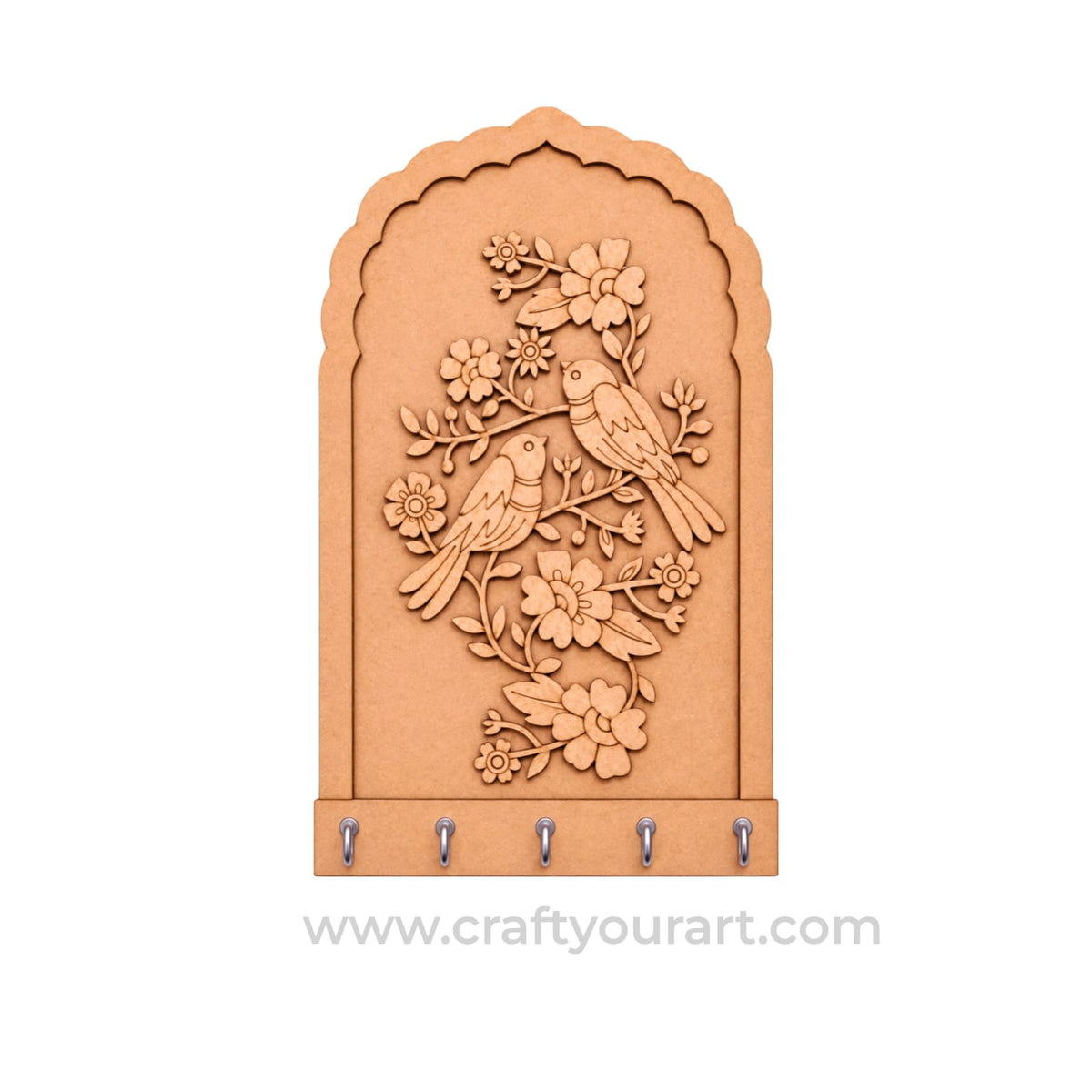 Birds Floral Motif Jharokha Keyholder Pre Marked MDF Design 1