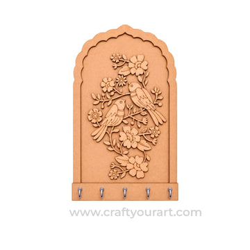 Birds Floral Motif Jharokha Keyholder Pre Marked MDF Design 1