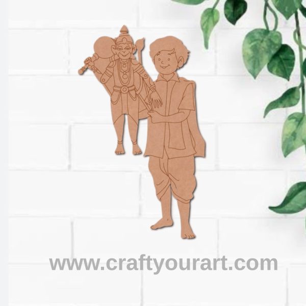 Boy With Hanuman Ji Puppet Pre Marked MDF Design 3