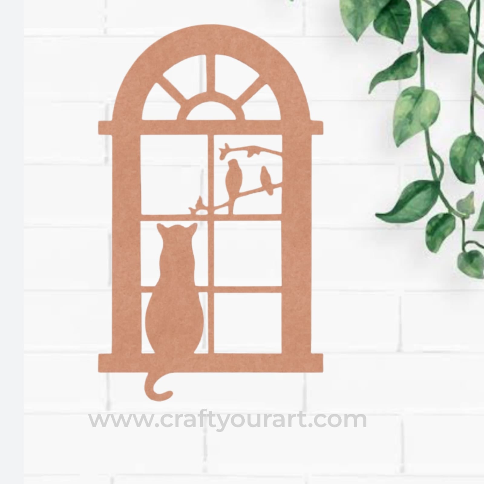 Cat Birds Window Cutout MDF Design 1