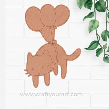 Cat Flying With Balloons Pre Marked MDF Design 1