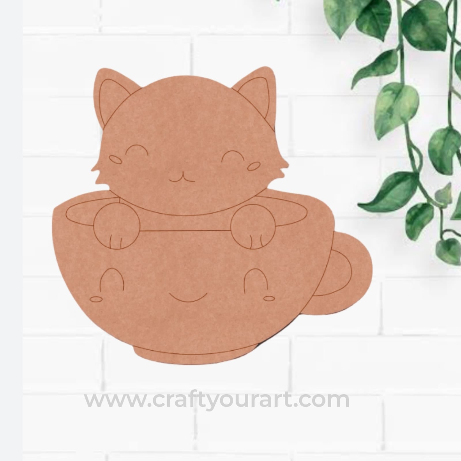 Cat In Cup Pre Marked MDF Design 1