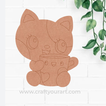 Cat With Cup Pre Marked MDF Design 1