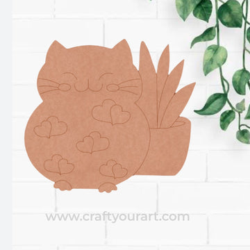 Cat With Plant Pre Marked MDF Design 1
