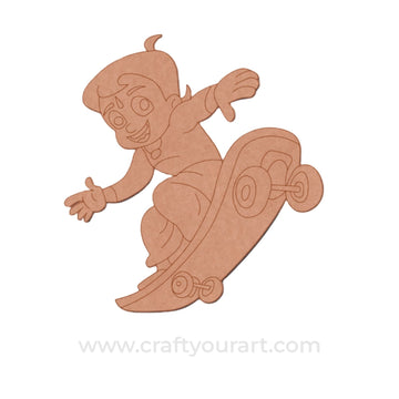 Chhota Bheem On Skateboard Pre Marked MDF Design 1