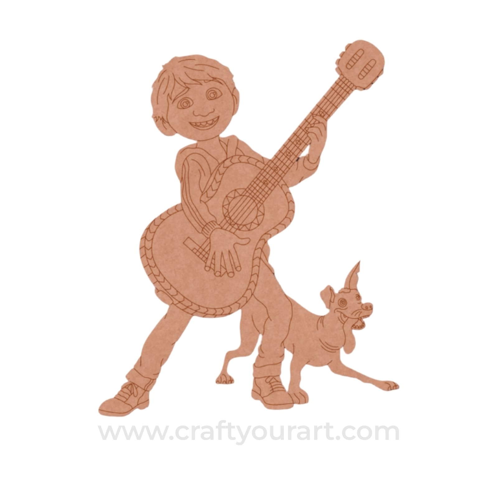 Dog And Boy With Guitar Pre Marked MDF Design 1