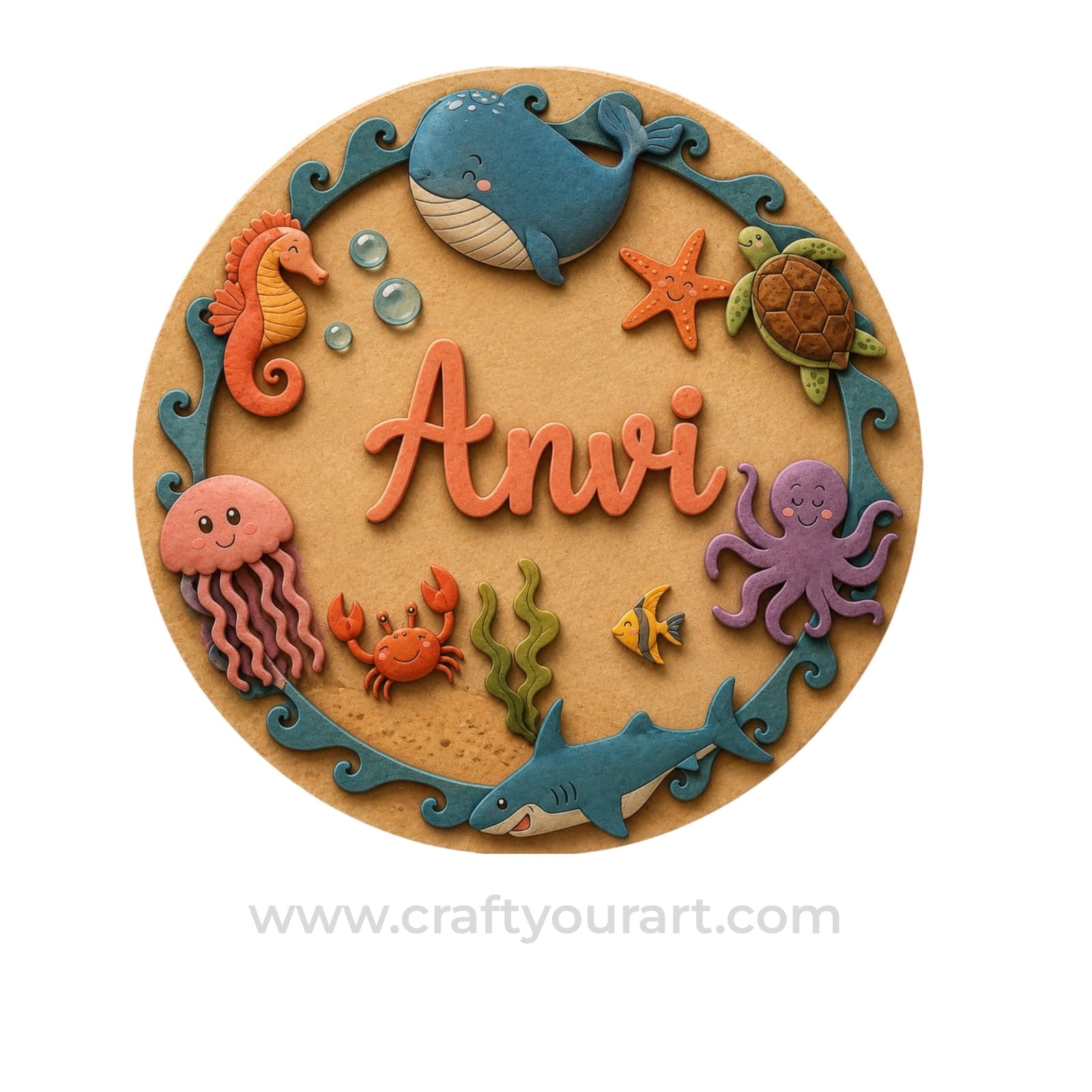 Sea Theme kids Nameplate MDF Design 2