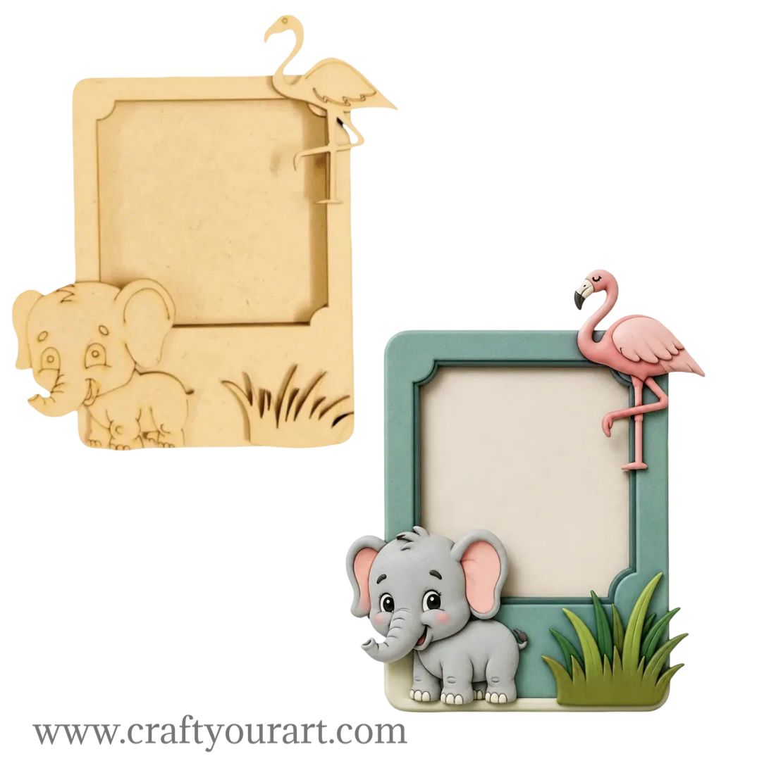 Elephant flamingo polaroid MDF frame design 1