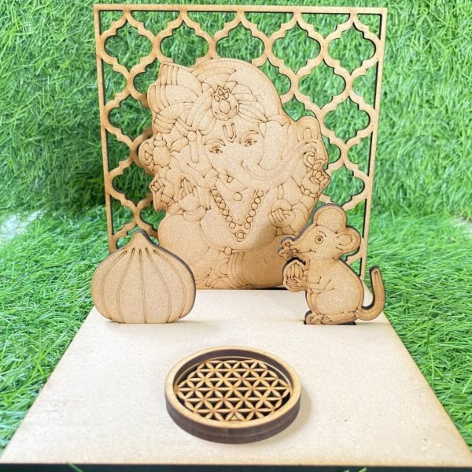 Ganesha Pandal With Tealight Holder MDF Design