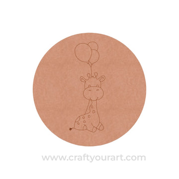 Giraffe With Balloons Pre Marked Round MDF Design 1