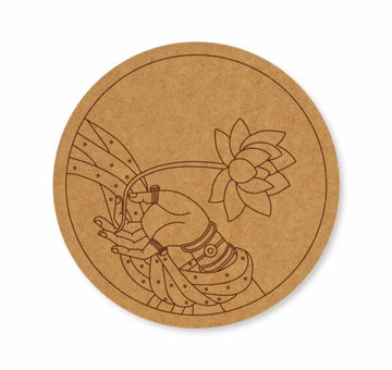 Hand Lotus Madhubani Pre Marked Round MDF Design 9