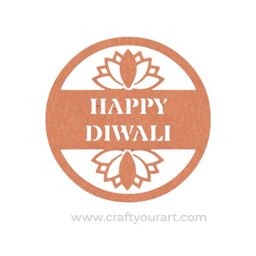 Happy Diwali Text Lotus Cutout MDF Design 1