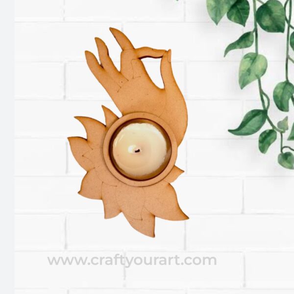 Hast Mudra Tealight Candle Holder MDF Design 1