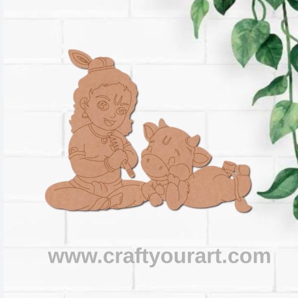 Krishna Ji With Cow Pre Marked MDF Design 10