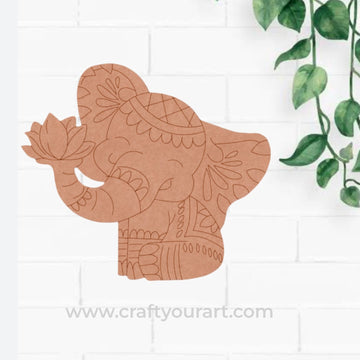 Madhubani Elephant Lotus Pre Marked MDF Design 1