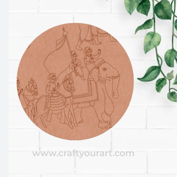 Madhubani Elephant Mughal Pre Marked Round MDF Design 1
