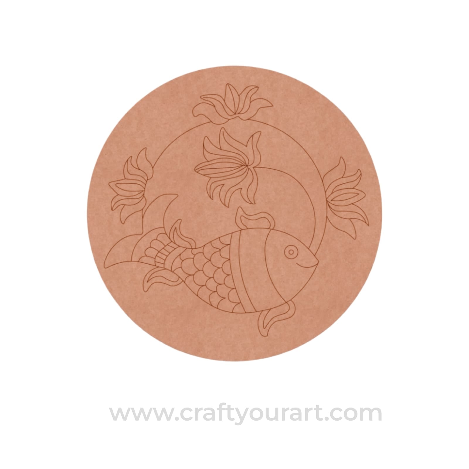 Madhubani Fish Lotus Pre Marked Round MDF Design 1