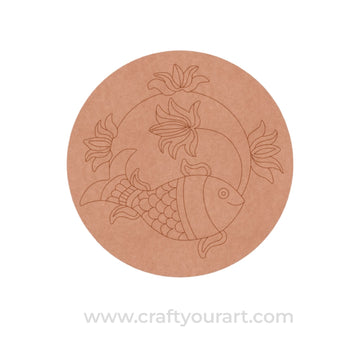 Madhubani Fish Lotus Pre Marked Round MDF Design 1