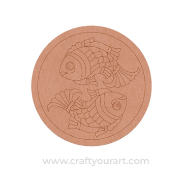 Madhubani Fish Pre Marked Round MDF Design 1