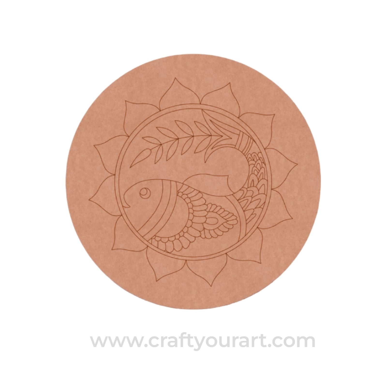 Madhubani Fish Pre Marked Round MDF Design 2