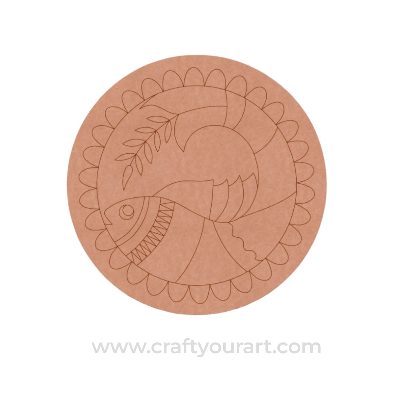 Madhubani Fish Pre Marked Round MDF Design 3