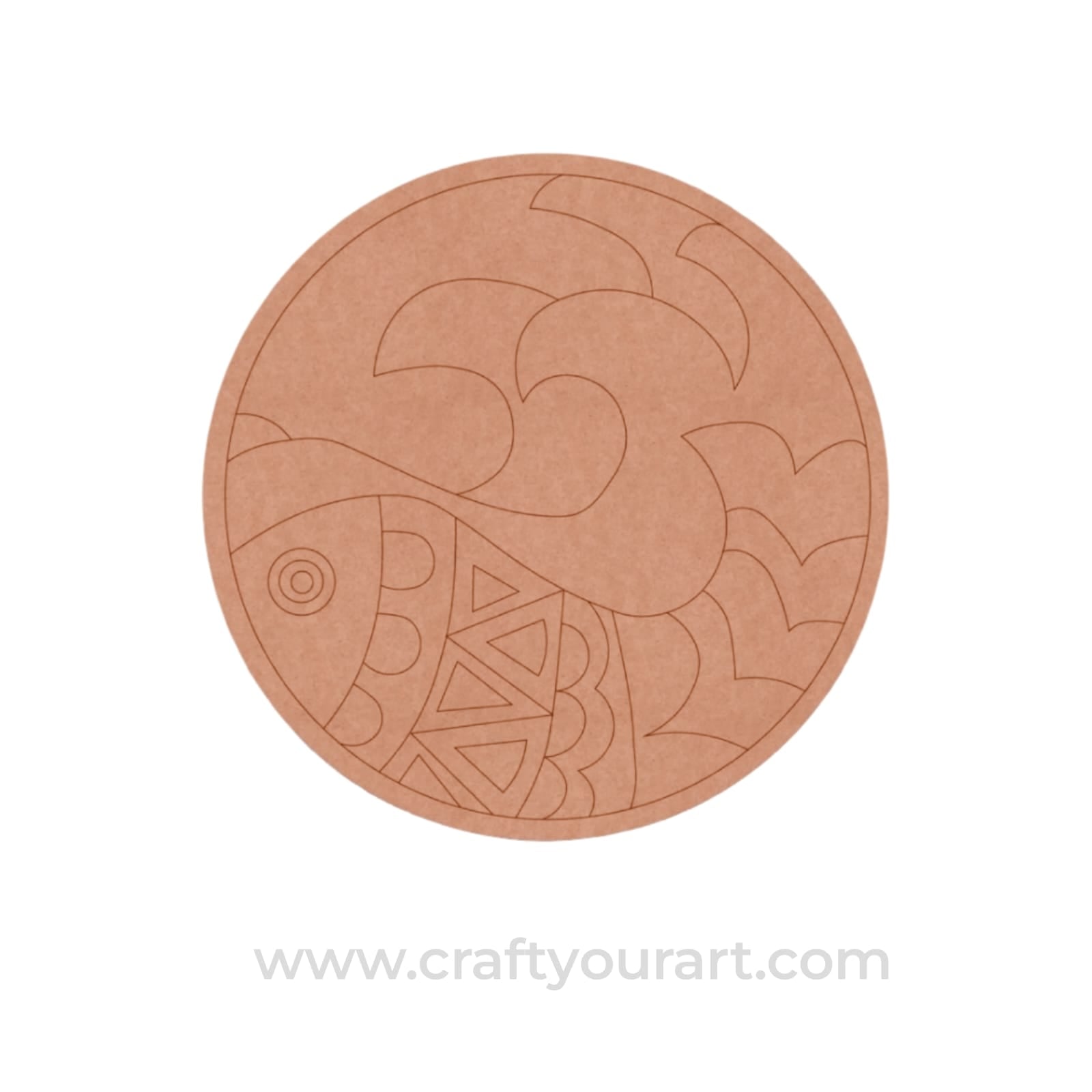Madhubani Fish Pre Marked Round MDF Design 4