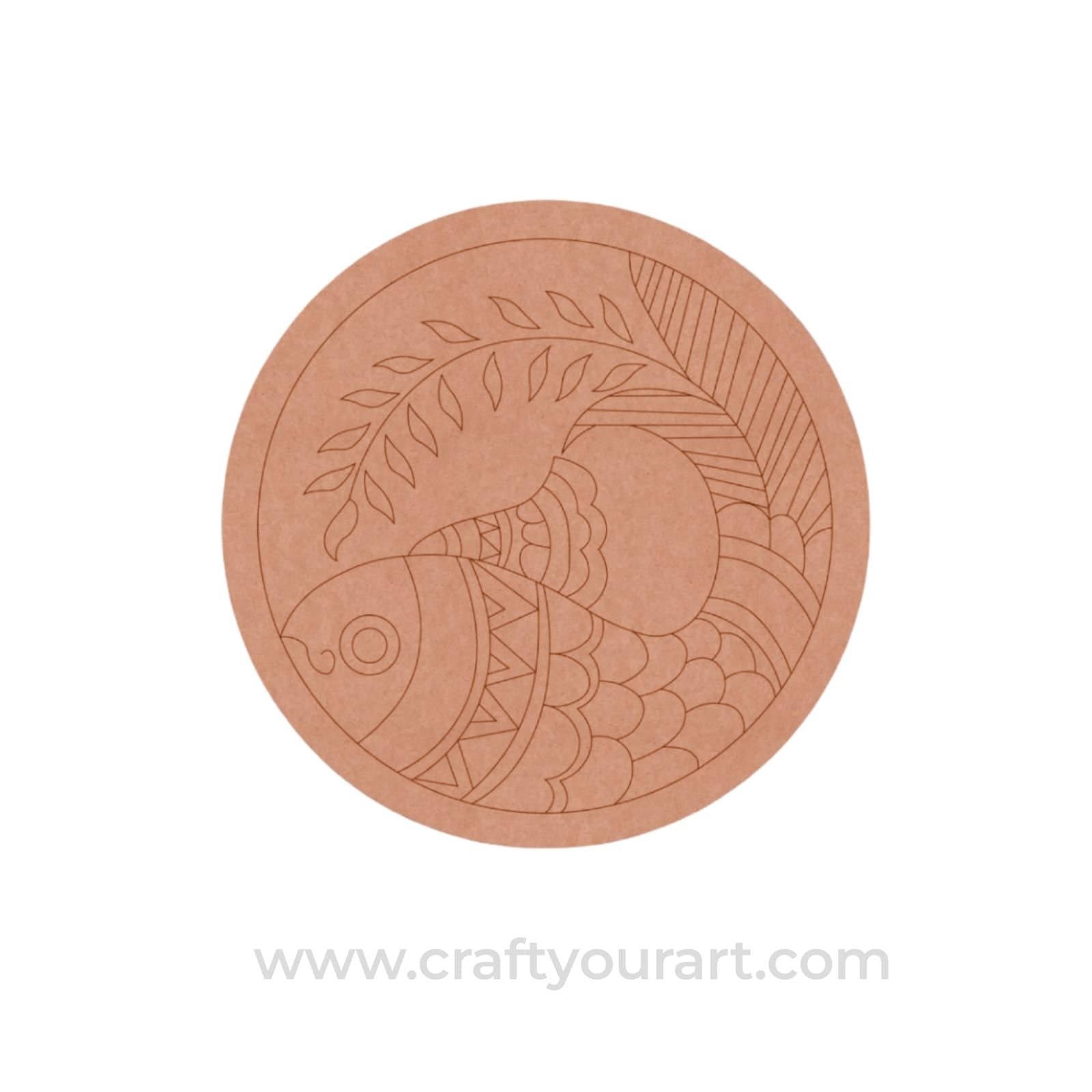Madhubani Fish Pre Marked Round MDF Design 6