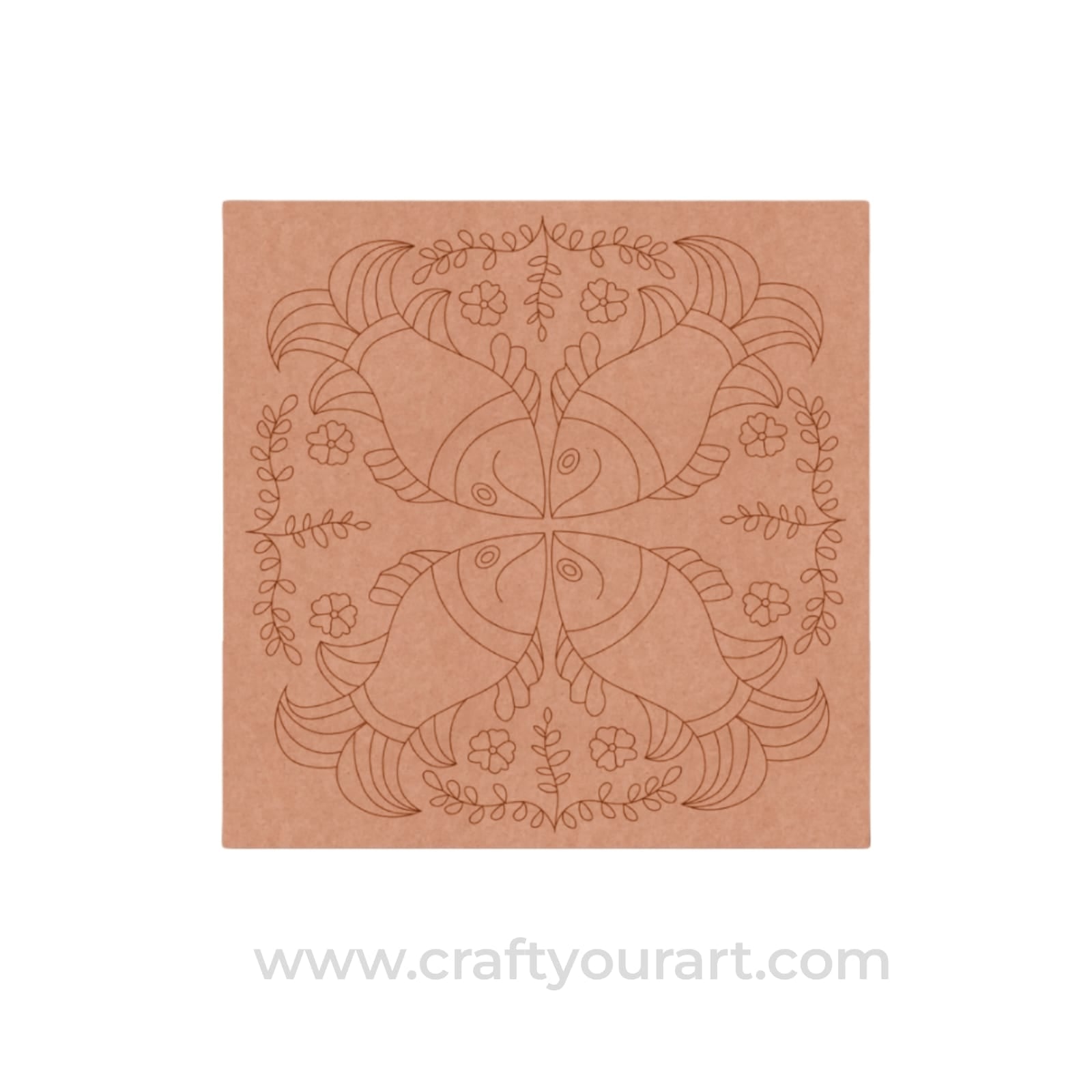 Madhubani Fishes Pre Marked Square MDF Design 1