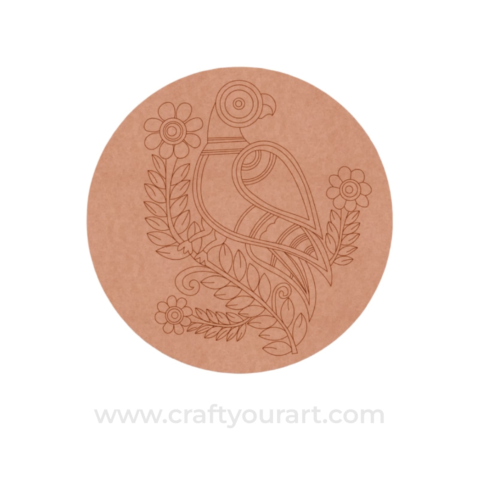 Madhubani Parrot Pre Marked Round MDF Design 1