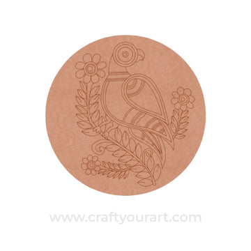 Madhubani Parrot Pre Marked Round MDF Design 1