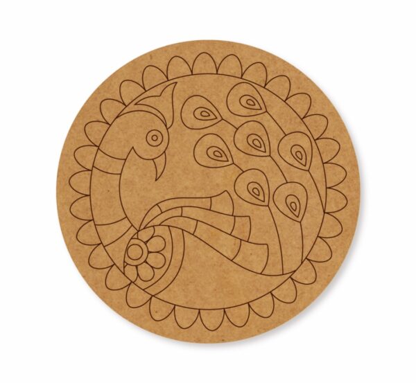 Madhubani peacock premarked Round design 3