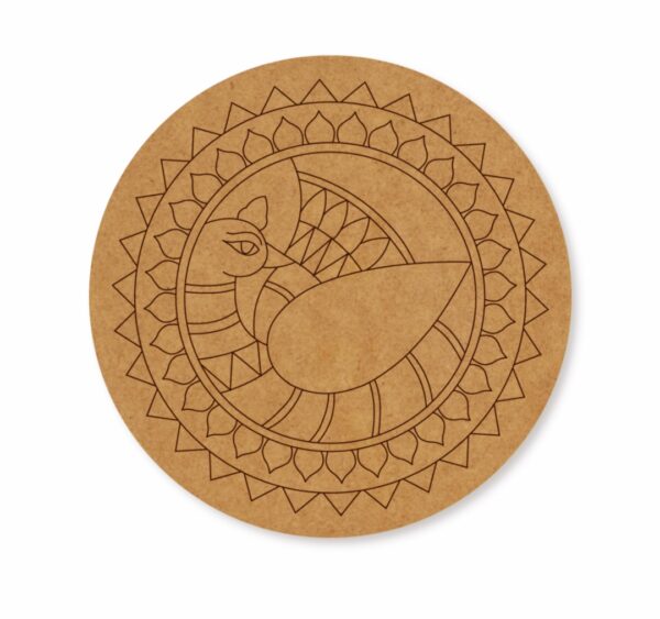 Madhubani peacock premarked Round design 6