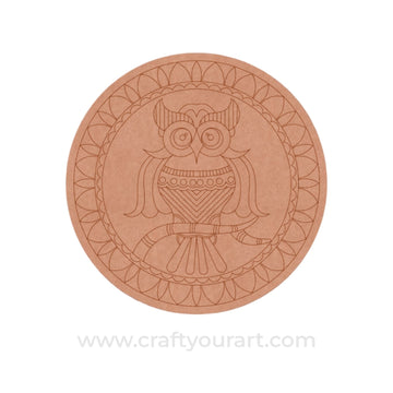 Owl Mandala Pre Marked Round MDF Design 1