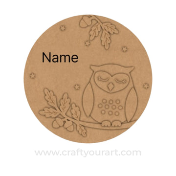 Owls Round Nameplate MDF Design 1