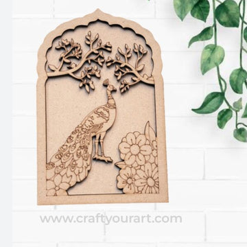 Peacock And Floral Motif Pre Marked Jharokha MDF Design 1