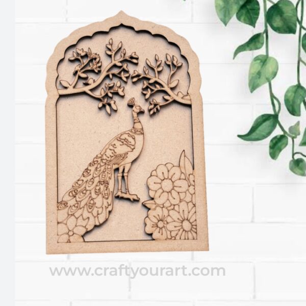 Peacock And Floral Motif Pre Marked Jharokha MDF Design 1