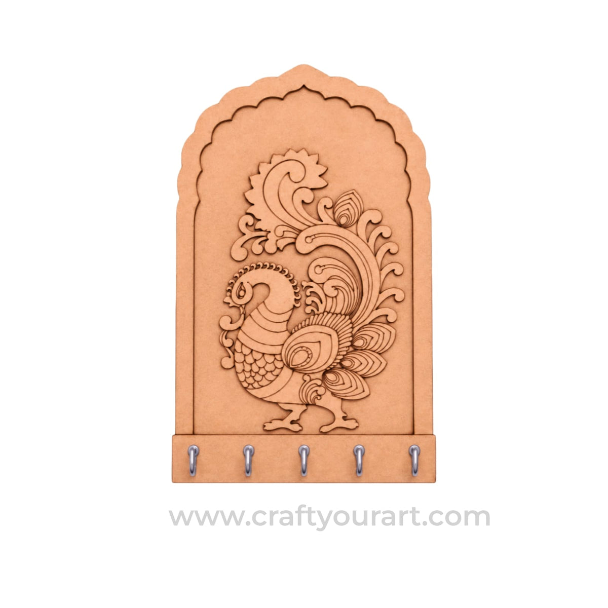 Peacock Jharokha Keyholder Pre Marked MDF Design 1