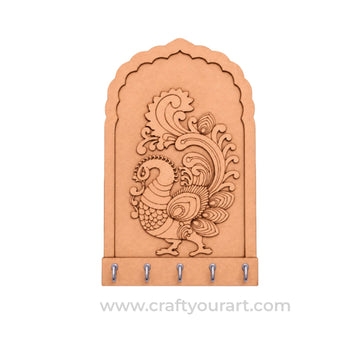 Peacock Jharokha Keyholder Pre Marked MDF Design 1