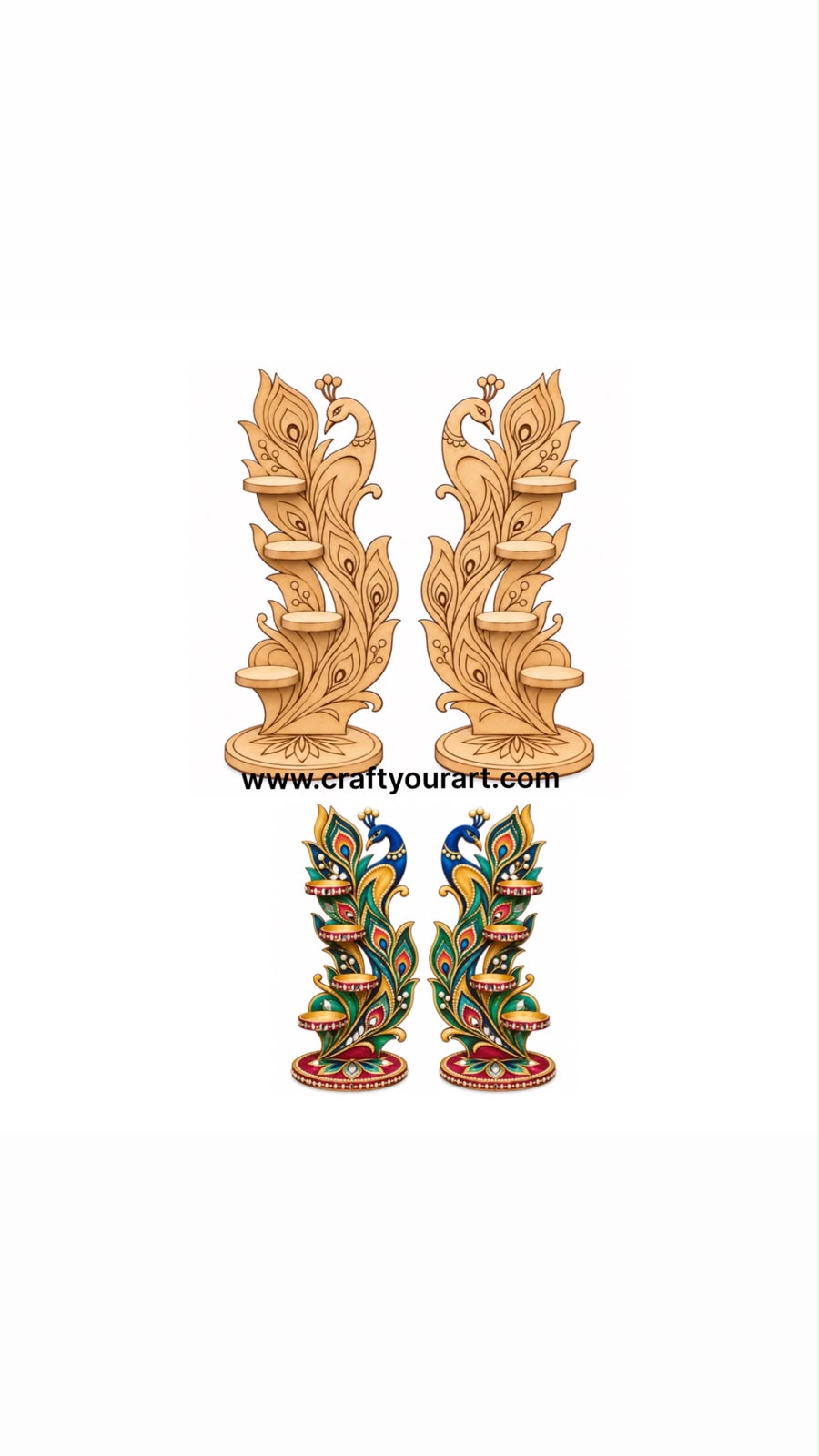 Peacock Multiple Diya Tealight Holder Pre Marked Base MDF Design 2