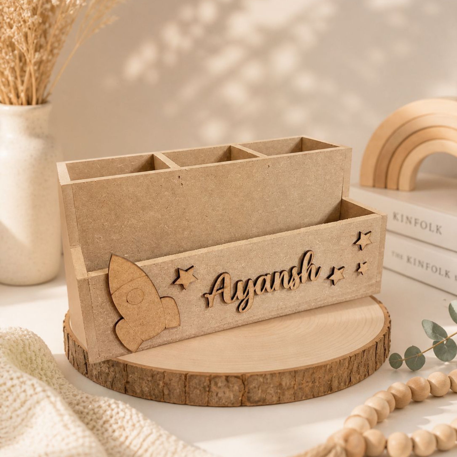 Pen stand With Customized Name And Embellishment MDF Design 