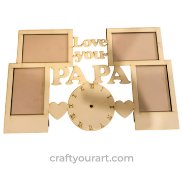 Photo Frame with Clock Wall Hanging MDF | Decorative Photo Frame &amp; Wall Clock