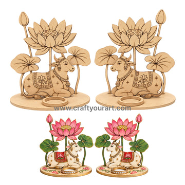 Pichwai Cow And Lotus Multiple Diya Tealight Holder Pre Marked MDF Design 2