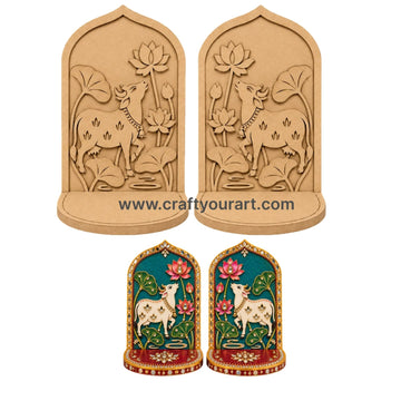 Pichwai Cow And Lotus Multiple Diya Tealight Holder Pre Marked MDF Design 3