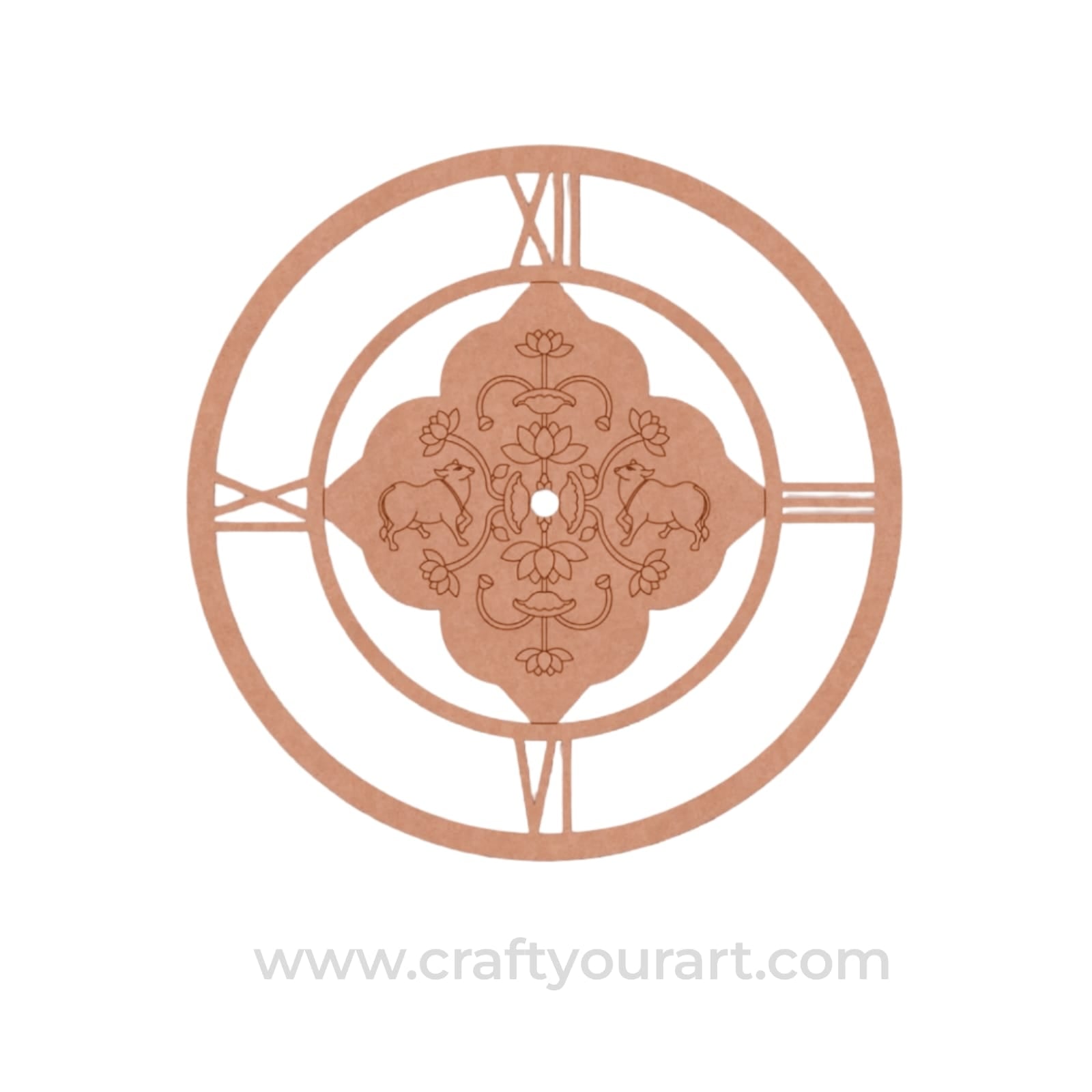 Pichwai Cow Lotus Clock Pre Marked MDF Design 1