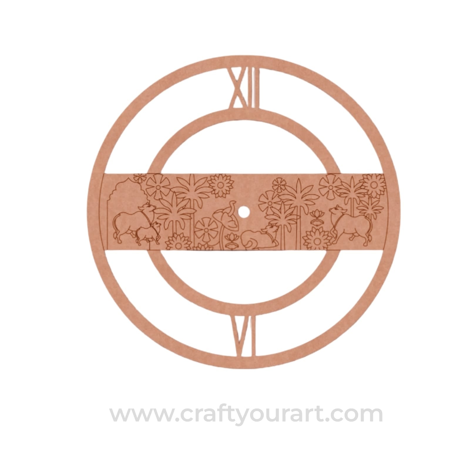 Pichwai Cow Lotus Clock Pre Marked MDF Design 2